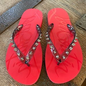 christian louboutin loubi flip flop black red rubber thong sandal sz 36